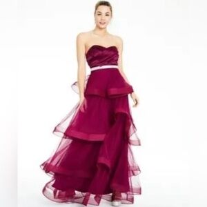 Say Yes to the Prom Strapless Burgundy Layered Dress